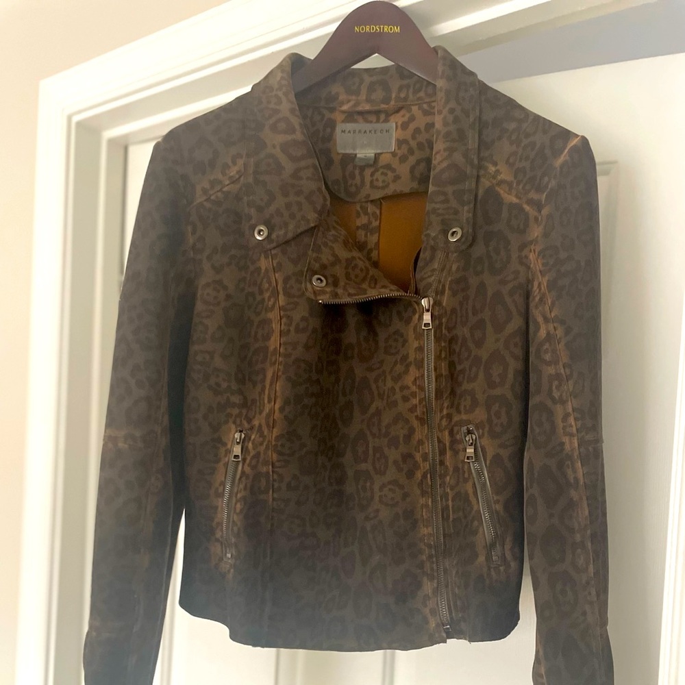 Animal Print Moto Jacket via Anthropologie Sz Medium